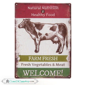 Targa in ferro "Farm-Fresh-Welcome", Mucca