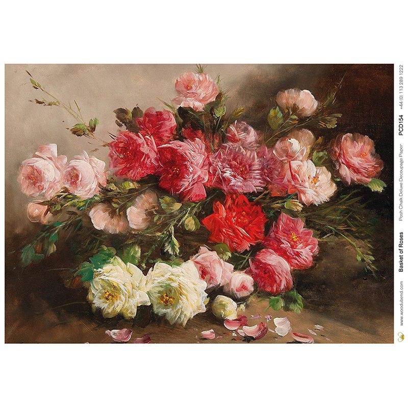 Carta da Découpage "Basket of Roses" in Carta di Riso Posh chalk 58x81cm