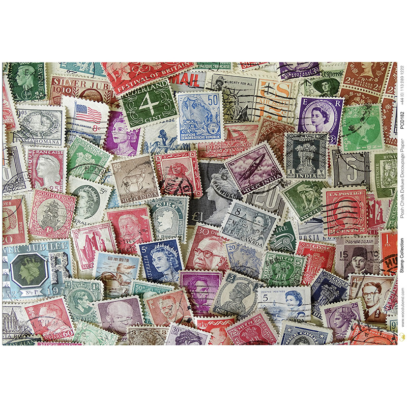 Carta da Découpage "Stamp Collection" in Carta di Riso Posh chalk 58x81 cm